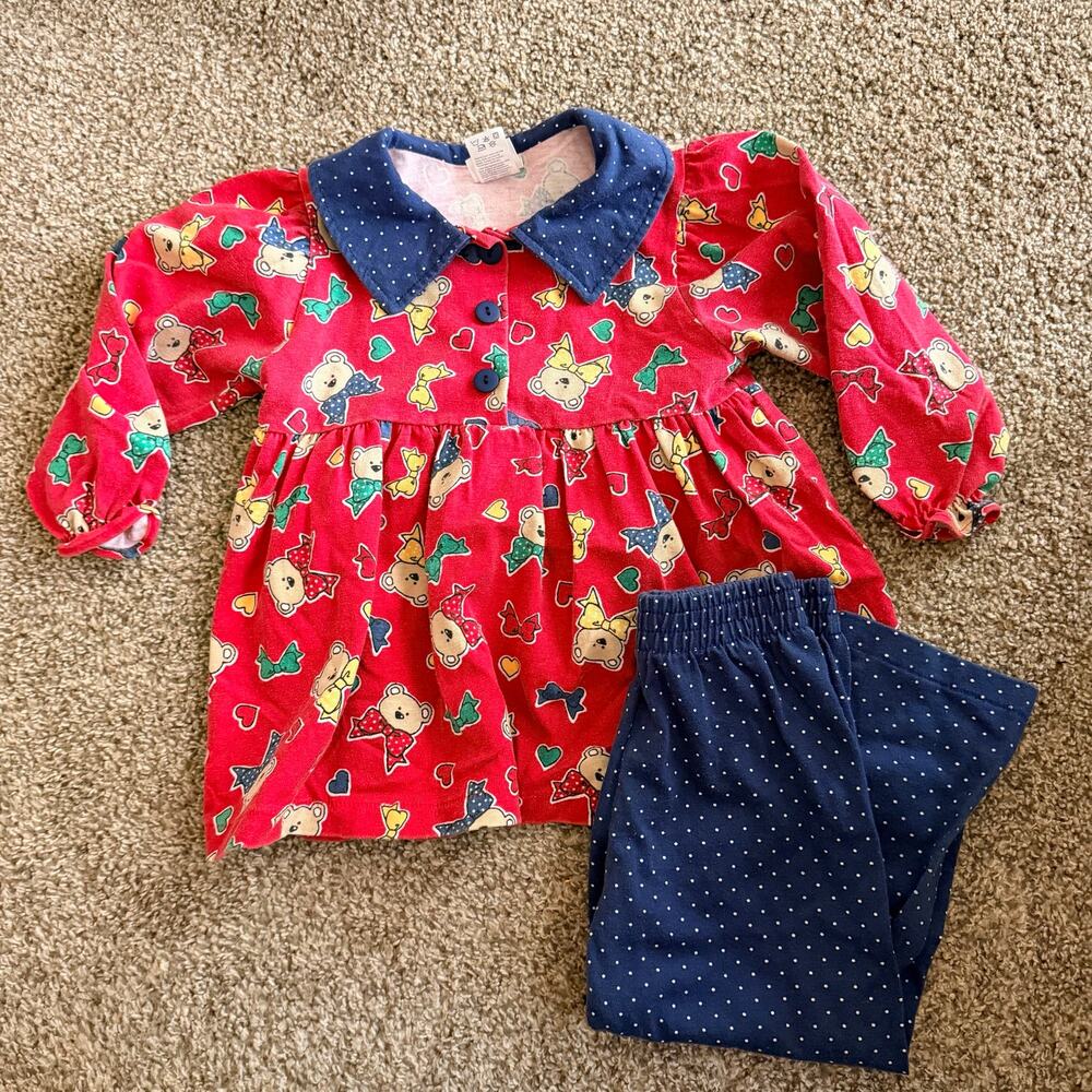 Vintage Buster Brown Beats Set Girls Size 2T Bows Buttons Red Blue